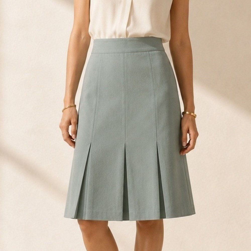Charles Nolan Skirt Womens 8 Wool Pleated Flare Green Mid Length Professional